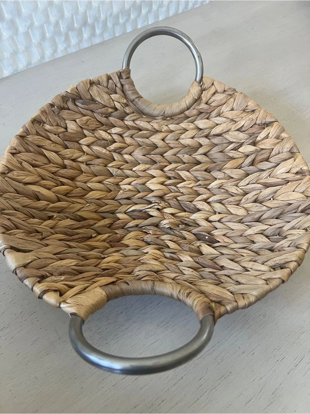Woven Seagrass Serving Tray with Metal Handles - Natural